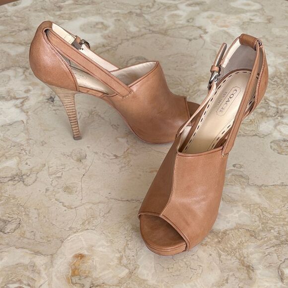 Coach Ashton Leather Peep Toe Platform Stiletto Heels - Picture 3 of 14